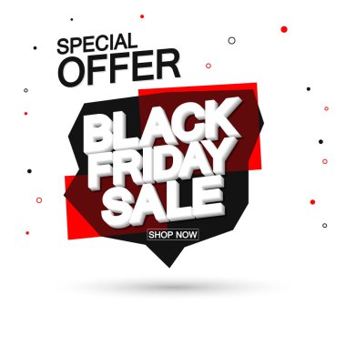 Kara Cuma Satışı, özel teklif, balon pankartı tasarım şablonu, indirim etiketi, uygulama simgesi, vektör illüstrasyonu