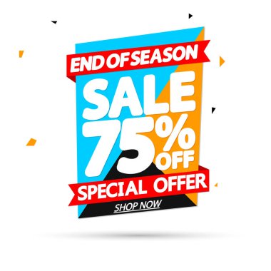 İndirim% 75 indirimli, pankart tasarımı, indirim etiketi, özel teklif, sezon sonu, vektör illüstrasyonu