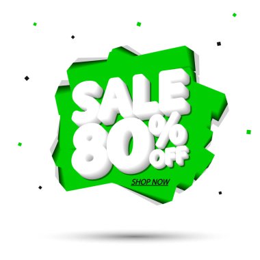 İndirim% 80 indirimli, pankart tasarımı, indirim etiketi, özel teklif, sezon sonu, vektör illüstrasyonu