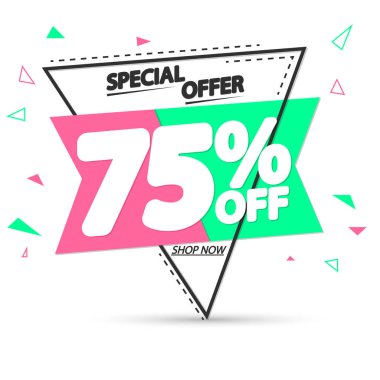 İndirim% 75 indirimli, pankart tasarımı, indirim etiketi, özel teklif, sezon sonu, vektör illüstrasyonu