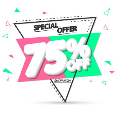 İndirim% 75 indirimli, pankart tasarımı, indirim etiketi, özel teklif, sezon sonu, vektör illüstrasyonu