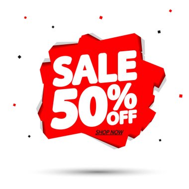 % 50 indirimli, pankart tasarım şablonu, indirim etiketi, özel teklif, harcayın ve daha fazla biriktirin, sezon sonu, vektör ilüstrasyonu