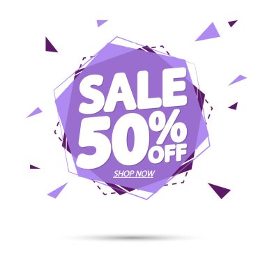 % 50 indirimli, pankart tasarım şablonu, indirim etiketi, özel teklif, harcayın ve daha fazla biriktirin, sezon sonu, vektör ilüstrasyonu