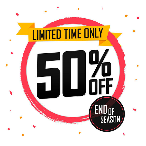 Sale 50% off, banner design template, discount tag, special offer, spend up and save more, end of season, vector illustration