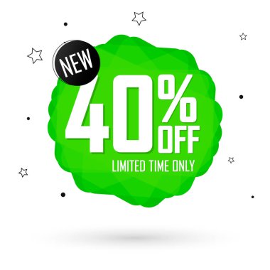 % 40 indirimli, balon pankartı tasarım şablonu, indirim etiketi, sadece sınırlı zaman, özel teklif, uygulama simgesi, vektör illüstrasyonu 