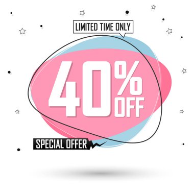 % 40 indirimli, balon pankartı tasarım şablonu, indirim etiketi, sadece sınırlı zaman, özel teklif, uygulama simgesi, vektör illüstrasyonu 