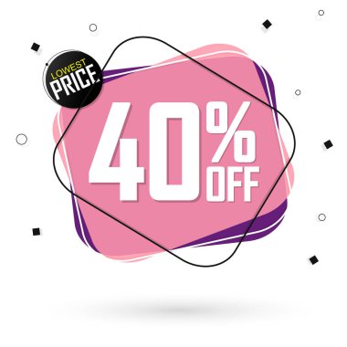 % 40 indirimli, balon pankartı tasarım şablonu, indirim etiketi, sadece sınırlı zaman, özel teklif, uygulama simgesi, vektör illüstrasyonu 