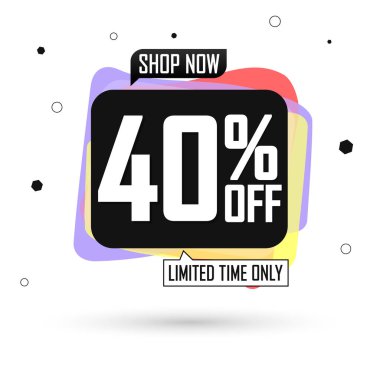 % 40 indirimli, balon pankartı tasarım şablonu, indirim etiketi, sadece sınırlı zaman, özel teklif, uygulama simgesi, vektör illüstrasyonu 
