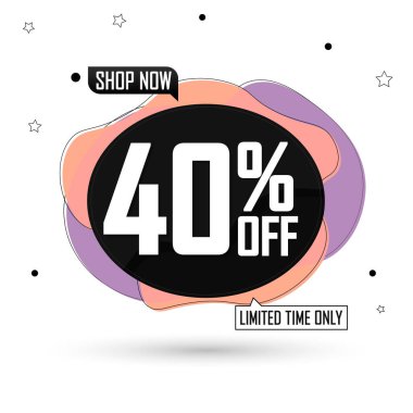 % 40 indirimli, balon pankartı tasarım şablonu, indirim etiketi, sadece sınırlı zaman, özel teklif, uygulama simgesi, vektör illüstrasyonu 