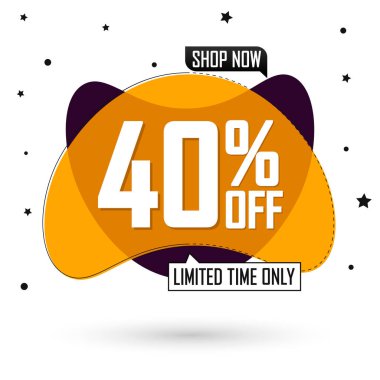 % 40 indirimli, balon pankartı tasarım şablonu, indirim etiketi, sadece sınırlı zaman, özel teklif, uygulama simgesi, vektör illüstrasyonu 