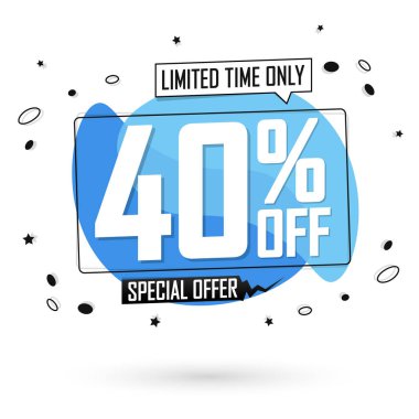 % 40 indirimli, balon pankartı tasarım şablonu, indirim etiketi, sadece sınırlı zaman, özel teklif, uygulama simgesi, vektör illüstrasyonu 