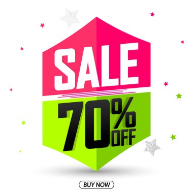 % 70 indirim, pankart tasarım şablonu, indirim etiketi, harcamak ve biriktirmek, özel teklif, büyük anlaşma, düşük fiyat, promosyon afişi, vektör ilüstrasyonu
