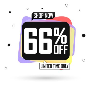 İndirim% 66 indirimli etiketler, balon pankartları tasarım şablonu, uygulama simgeleri, sadece bugün, vektör illüstrasyonunu ayarla