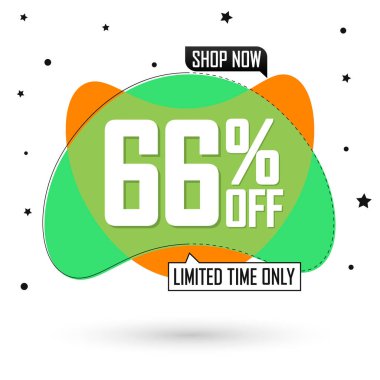 İndirim% 66 indirimli etiketler, balon pankartları tasarım şablonu, uygulama simgeleri, sadece bugün, vektör illüstrasyonunu ayarla