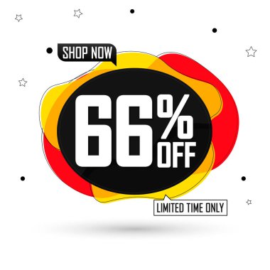 İndirim% 66 indirimli etiketler, balon pankartları tasarım şablonu, uygulama simgeleri, sadece bugün, vektör illüstrasyonunu ayarla