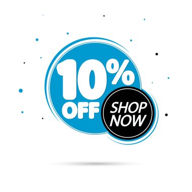 % 10 indirim, indirimli pankart tasarım şablonu, tanıtım etiketi, harcayın ve daha fazla tasarruf edin, vektör illüstrasyonu