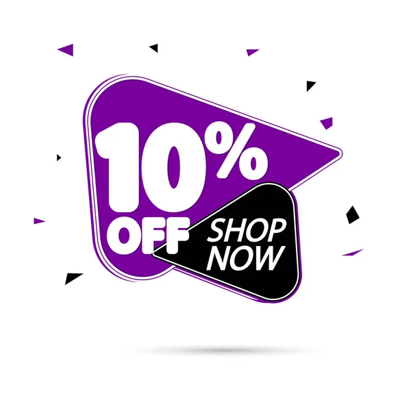 % 10 indirim, indirimli pankart tasarım şablonu, tanıtım etiketi, harcayın ve daha fazla tasarruf edin, vektör illüstrasyonu