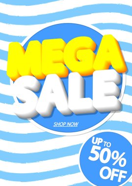 Mega satışlar% 50 'ye varan indirimler, poster tasarımı şablonu, harcamak ve biriktirmek, özel teklif, sezon sonu, vektör ilüstrasyonu