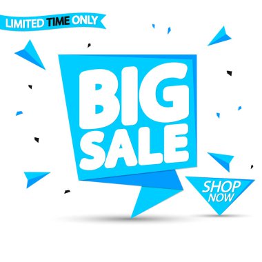 Büyük indirim, etiket tasarım şablonu, indirimli konuşma balonu afişi, uygulama simgesi, vektör illüstrasyonu