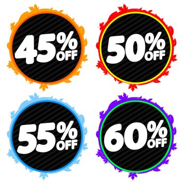 İndirim pankartları tasarım şablonu, indirim etiketleri, uygulama simgeleri, vektör illüstrasyonunu ayarla