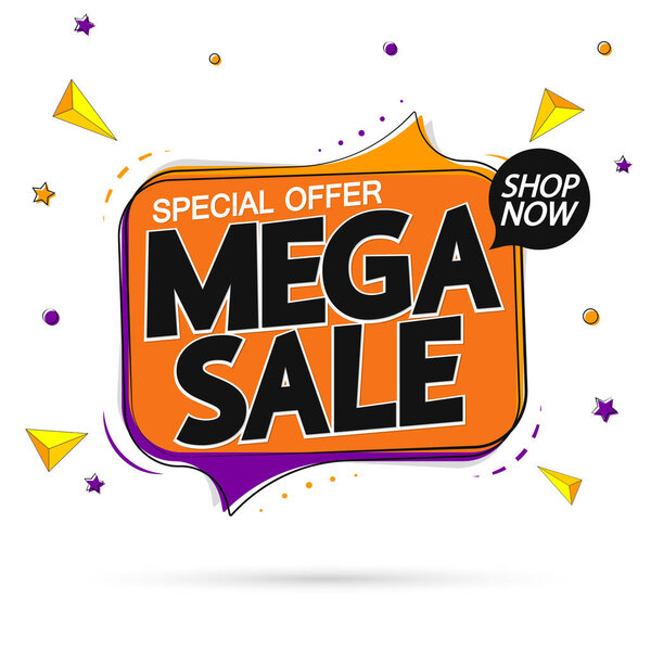 Mega Sale, tag design template, discount speech bubble banner, best season deal, vector illustration