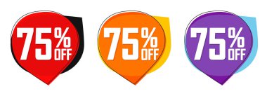 İndirimi% 75 indirimli etiketler, balon pankartları tasarım şablonu, uygulama simgeleri, sadece bugün, vektör illüstrasyonunu ayarla
