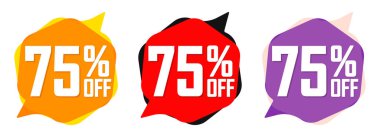İndirimi% 75 indirimli etiketler, balon pankartları tasarım şablonu, uygulama simgeleri, sadece bugün, vektör illüstrasyonunu ayarla