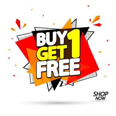 1 alana 1 bedava, indirimli pankart tasarım şablonu, indirim etiketi, bogo, en düşük fiyat, harcayın ve daha fazla tasarruf edin, vektör ilüstrasyonu