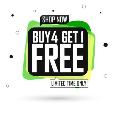 4 Al 1 Bedava, satış balonu pankartı tasarım şablonu, indirim etiketi, uygulama simgesi, vektör illüstrasyonu