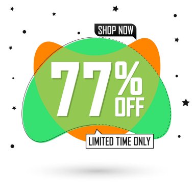 % 77 indirimli, balon pankartı tasarım şablonu, indirim etiketi, sadece sınırlı zaman, özel teklif, uygulama simgesi, harcama ve daha fazla tasarruf, vektör ilüstrasyonu