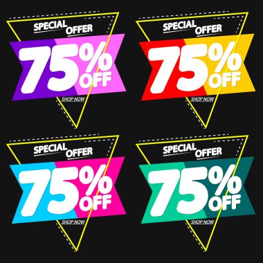 İndirimi% 75 indirimli pankart, indirim etiketi tasarım şablonu, vektör illüstrasyonunu ayarla