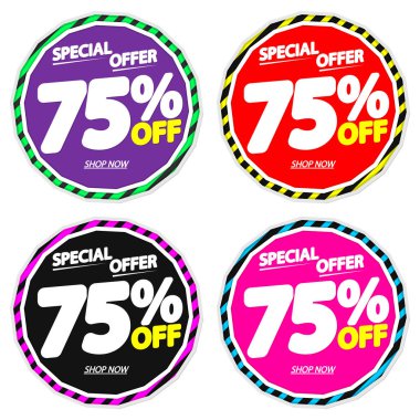 İndirimi% 75 indirimli pankart, indirim etiketi tasarım şablonu, vektör illüstrasyonunu ayarla