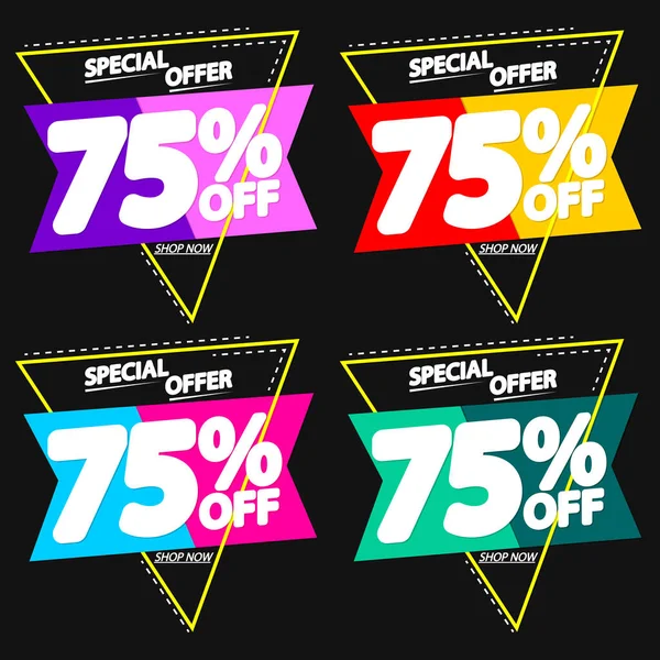 İndirimi% 75 indirimli pankart, indirim etiketi tasarım şablonu, vektör illüstrasyonunu ayarla