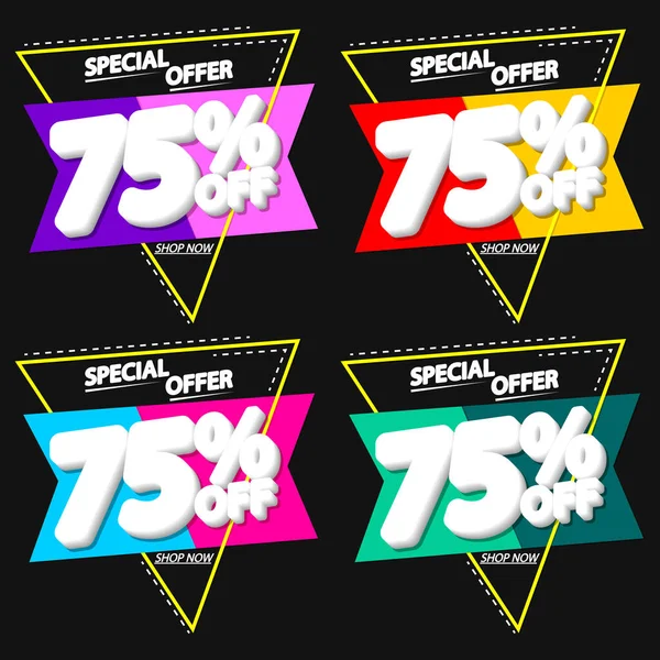 İndirimi% 75 indirimli pankart, indirim etiketi tasarım şablonu, vektör illüstrasyonunu ayarla
