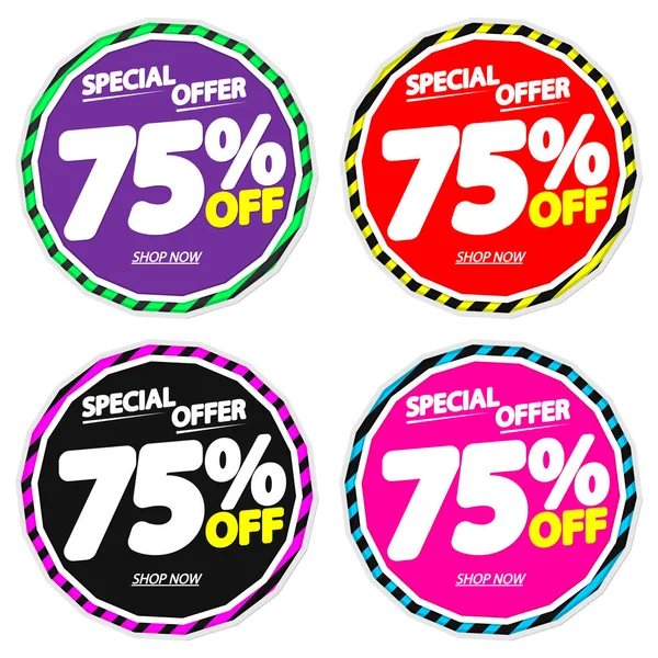 İndirimi% 75 indirimli pankart, indirim etiketi tasarım şablonu, vektör illüstrasyonunu ayarla