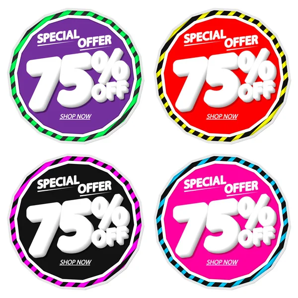 İndirimi% 75 indirimli pankart, indirim etiketi tasarım şablonu, vektör illüstrasyonunu ayarla