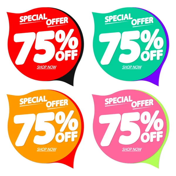 İndirimi% 75 indirimli konuşma balonu pankartları, indirimli etiketler tasarım şablonu, vektör illüstrasyonunu ayarla