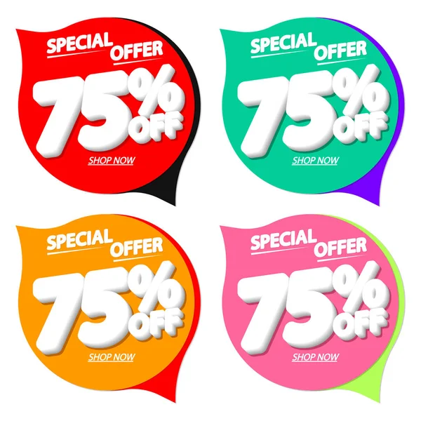 İndirimi% 75 indirimli konuşma balonu pankartları, indirimli etiketler tasarım şablonu, vektör illüstrasyonunu ayarla