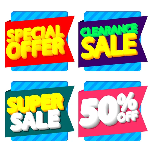 Set Sale Banners Design Template Tags Desconto Ícones Aplicativos Ilustração — Vetor de Stock