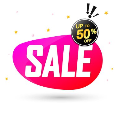 Satış afişi tasarım şablonu, indirim etiketi, özel teklif, tanıtım etiketi, harcayın ve daha fazla biriktirin, tanıtım posteri, vektör ilüstrasyonu