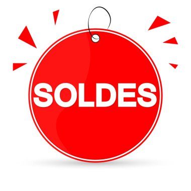 Satış afişi tasarım şablonu, Fransızca yazı, indirim etiketi, uygulama simgesi, vektör illüstrasyonu