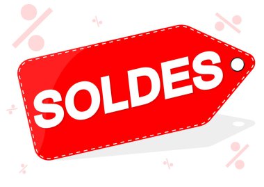 Satış afişi tasarım şablonu, Fransızca yazı, indirim etiketi, uygulama simgesi, vektör illüstrasyonu