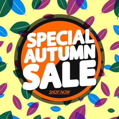 Sonbahar Satışı, poster tasarım şablonu, özel teklif, sonbahar indirimi afişi, vektör illüstrasyonu