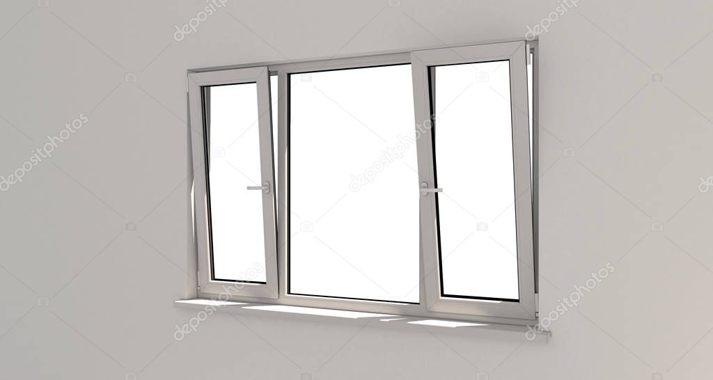 Window. Wall. Aluminum window. White window. Pvc window.