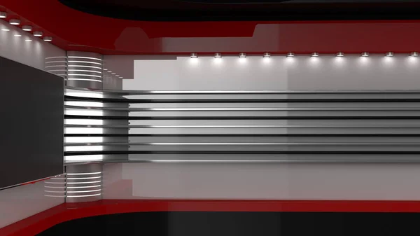 Tv Studio. Backdrop for TV shows .TV on wall. News studio. The perfect backdrop for any green screen or chroma key video or photo production. 3D rendering.