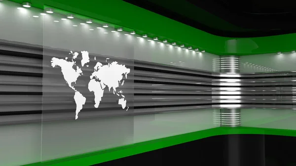 Tv Studio. Backdrop for TV shows. News studio. The perfect backdrop for any green screen or chroma key video or photo production. 3D rendering.