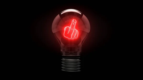 Fuck off. Glowing fuck off symbol in a light bulb on a black background. 3D. 3D rendering.