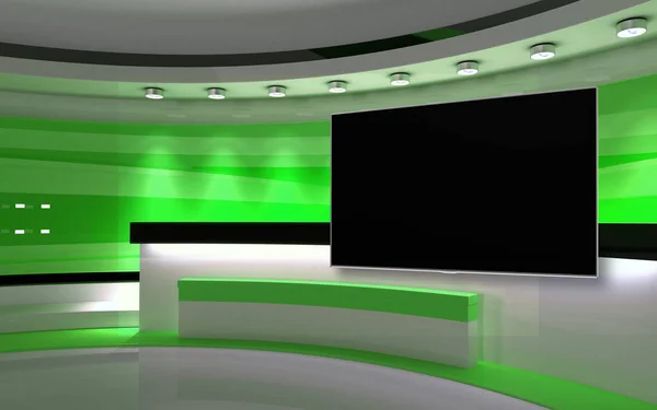 绿色工作室 有灯光的绿色墙壁 绿色背景 绿背降 Renderin — 图库照片