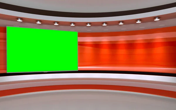 Tv Studio. Backdrop for TV shows .TV on wall. News studio. The perfect backdrop for any green screen or chroma key video or photo production. 3D rendering
