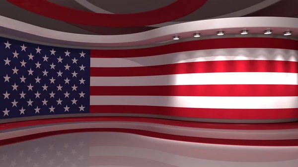 USA flag. TV studio. USA flag studio. USA flag background. Background for usa electoral programs. News studio. 3d render. 3